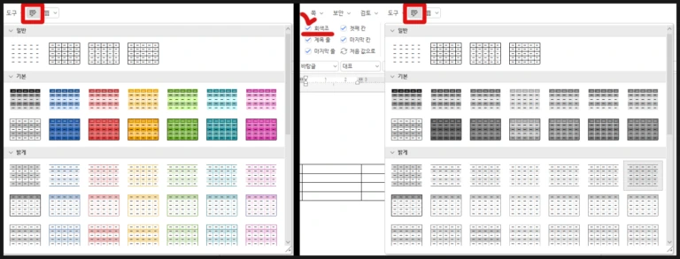 가독성을 위해 제목 행과 본문 및 최종 합계의 서식을 다르게 지정한 표 디자인 예시